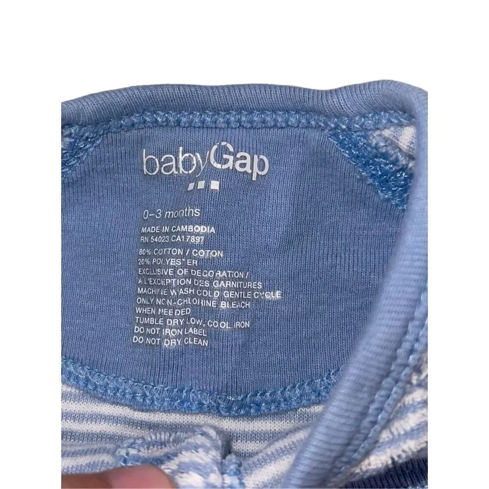 Baby Gap Blue & White Terry Cloth Striped Romper w/ Teddy Bear - Size 0-3 months